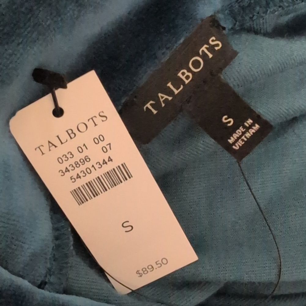 NWT Talbots Velour Velvet Sweater Teal Cotton Long Casual Small - Picture 5 of 7